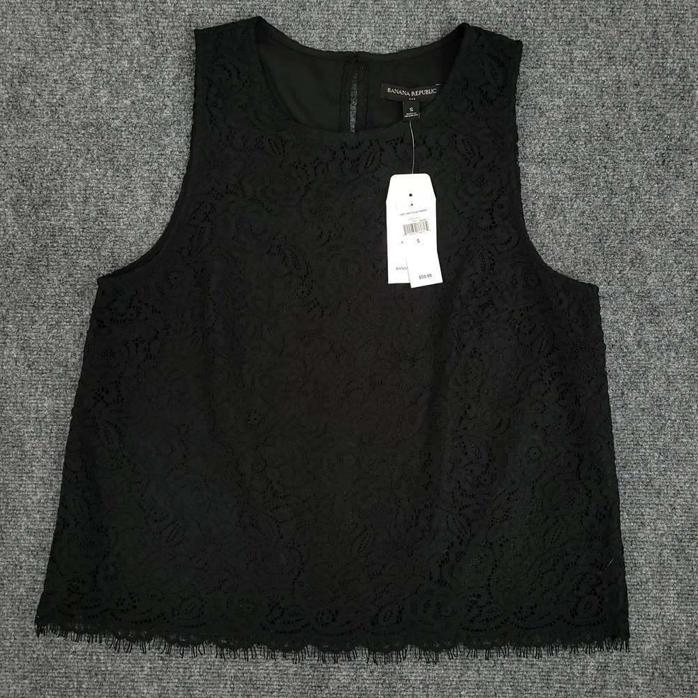 Banana Republic Black Lace Overlay Blouse Womens Small NEW $59.95
